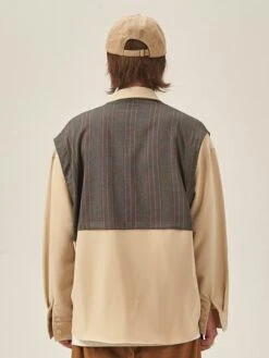 Men Plaid Panel Patch Detail Flap Pocket Shirt Without Tee