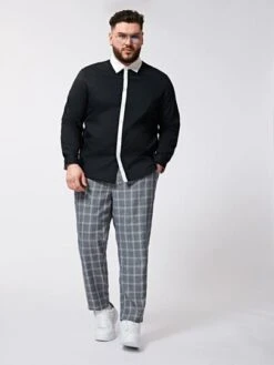 SHEIN Men Contrast Collar Curved Hem Shirt -Man Plus Fashion 16472210585b4a62020266854be670892d2a3f6c66 thumbnail 405x552