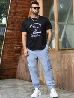 Men Random Tropical & Letter Graphic Tee -Man Plus Fashion 16486428114b638f7b1ddc13104cfc2a017d99825b thumbnail 405x552