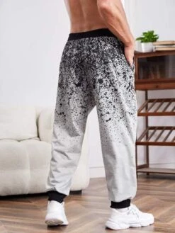 Men Splash Ink Drawstring Waist Sweatpants