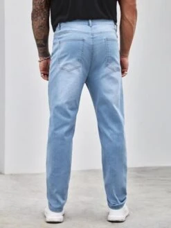 Manfinity Homme Men Cotton Single Button Slim Straight Jeans