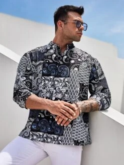Manfinity RSRT Men Paisley & Patchwork Print Shirt -Man Plus Fashion 1658457062586f4d81d3fc19ac854e54072fa870f1 thumbnail 405x552