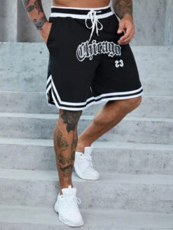 Manfinity Sporsity Men Letter Graphic Drawstring Waist Striped Trim Shorts -Man Plus Fashion 16602172876703bb64f76d6ae34a0e953d74167d80 thumbnail 405x552