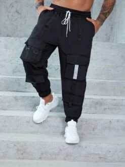 Manfinity LEGND Men Contrast Tape Flap Pocket Drawstring Waist Cargo Pants -Man Plus Fashion 16608125380796a9872f17fab5bf101f5939238e61 thumbnail 405x552
