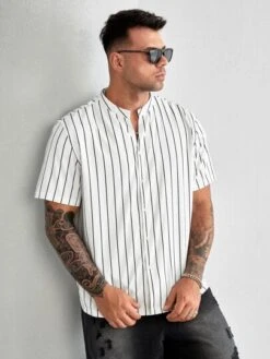 SHEIN Men Pinstriped Print Shirt -Man Plus Fashion 16611409305a66b1508f4a6150a3b5bdc6d87d84ee thumbnail 405x552
