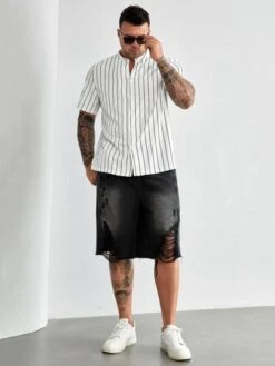 SHEIN Men Pinstriped Print Shirt -Man Plus Fashion 16611409351e9843920fa1f5847f5e2e8c9de22e0b thumbnail 405x552