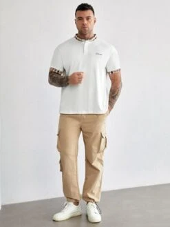 Manfinity Homme Men Letter Embroidery Contrast Trim Polo Shirt -Man Plus Fashion 1661142641457069208ac441b8c1a00e9d81fbc899 thumbnail 405x552