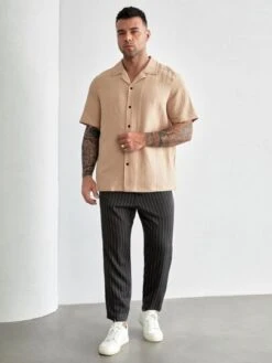 SHEIN Men Pinstriped Print Drawstring Waist Pants -Man Plus Fashion 16612185158220633d2978f19c30302a1934003078 thumbnail 405x552