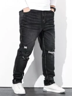Manfinity LEGND Men Cotton Ripped Straight Leg Jeans -Man Plus Fashion 166167028409fc862fb6cb3f61909b0e4c5822aa06 thumbnail 405x552