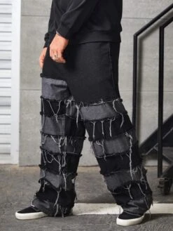 Manfinity EMRG Men Cotton Two Tone Raw Trim Straight Leg Jeans -Man Plus Fashion 1662081595d8ca22e98a70acaa6db84d24749cdea9 thumbnail 405x552