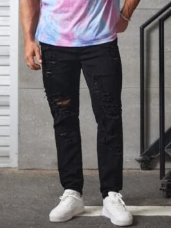 Manfinity LEGND Men Cotton Ripped Skinny Jeans