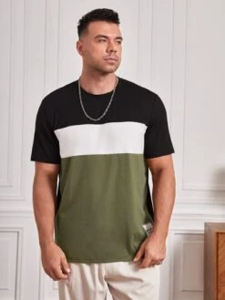 SHEIN Men Colorblock Letter Patched Detail Tee -Man Plus Fashion 16635557708319e6476adab1d925558f3d81795f1c thumbnail 405x552