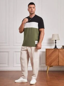 SHEIN Men Colorblock Letter Patched Detail Tee -Man Plus Fashion 166355577282816e185a9bf274659c4642f17bdb7b thumbnail 405x552