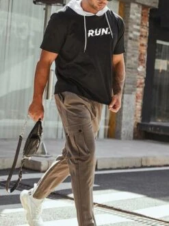 Men Letter Graphic Color Block Drawstring Hooded Tee -Man Plus Fashion 166357270882148d3490b724d241dad12049dd2d36 thumbnail 405x552