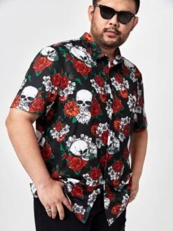 SHEIN Men Floral & Skull Print Shirt -Man Plus Fashion 16644148176656c548a85ddb7b3bed3011f2bf21bc thumbnail 405x552