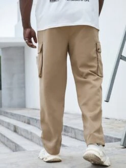 Men Flap Pocket Side Drawstring Waist Pants