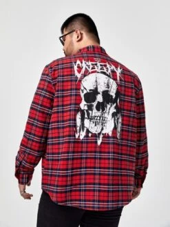 SHEIN Men Letter & Skull Print Tartan Shirt -Man Plus Fashion 166701433418982e409a72c6bec46f490a50c3b059 thumbnail 405x552