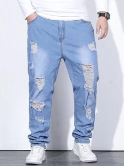 Men Ripped Slant Pocket Jeans -Man Plus Fashion 1667179734cf35f7d1799545d56905990362cc9108 thumbnail 405x552