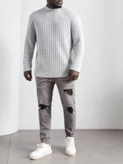 SHEIN Men Mock Neck Rib-knit Tee -Man Plus Fashion 166876571477ebee7085d292295104550385c10c56 thumbnail 405x552