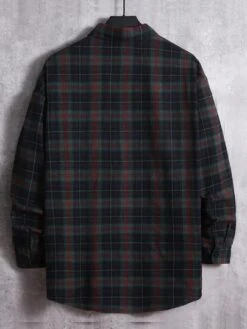 Manfinity Homme Men Cotton Plaid Print Pocket Patched Shirt