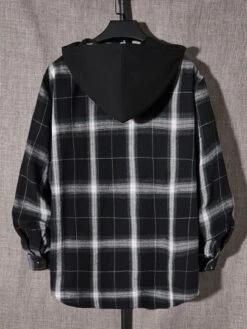 Manfinity Hypemode Men Cotton Plaid Print Hooded Shirt Without Tee