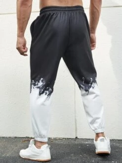 Men Two Tone Drawstring Waist Sweatpants