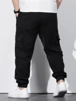 Manfinity Sporsity Men Cotton Flap Pocket Side Drawstring Waist Cargo Jeans