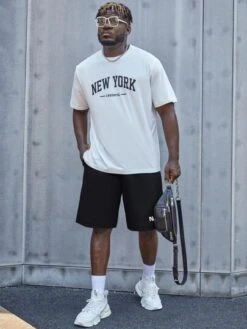 Manfinity Homme Men Letter Graphic Drawstring Waist Shorts -Man Plus Fashion 1670984482183a6b29b05a247220b3838ba67e77fe thumbnail 405x552