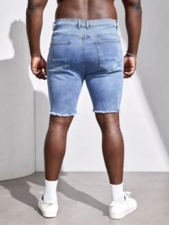 Manfinity LEGND Men Cotton Ripped Raw Cut Denim Shorts