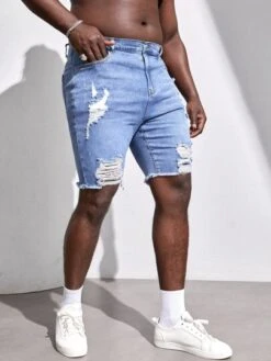 Manfinity LEGND Men Cotton Ripped Raw Cut Denim Shorts -Man Plus Fashion 167159986957ca341e5e0ac0aefd6cc0ea83b620e5 thumbnail 405x552