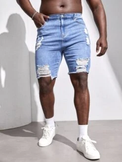 Manfinity LEGND Men Cotton Ripped Raw Cut Denim Shorts -Man Plus Fashion 1671599877816d3e709c29432b63492e9af78030f0 thumbnail 405x552
