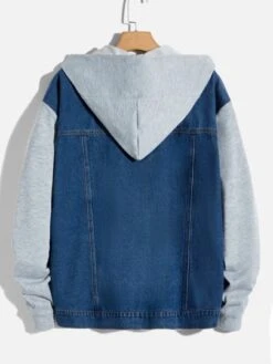 Manfinity Sporsity Men Cotton Colorblock Hooded Denim Jacket