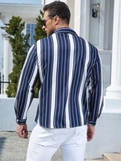 Men Vertical Striped Button Up Shirt