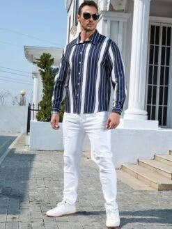 Men Vertical Striped Button Up Shirt -Man Plus Fashion 1672739405355a2d882096b768e08e9b3681efa0e9 thumbnail 405x552