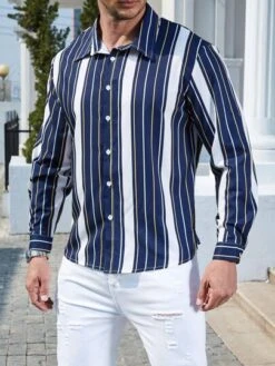 Men Vertical Striped Button Up Shirt -Man Plus Fashion 167273941130b1014279a8f558396b85e1ff9557d9 thumbnail 405x552