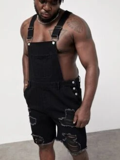 SHEIN Men Ripped Raw Cut Overall Denim Romper -Man Plus Fashion 16736570685acb4e5c4c203e84e765a29aa61391f8 thumbnail 405x552