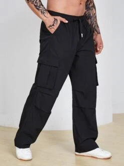Manfinity Homme Men Drawstring Waist Flap Pocket Cargo Pants -Man Plus Fashion 1673662538189e74df5598b7d9369ab3b6b118dc64 thumbnail 405x552