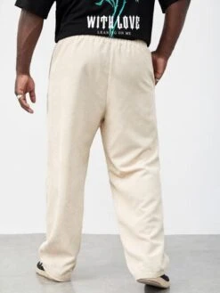 Manfinity Homme Men Letter Embroidery Drawstring Waist Corduroy Pants