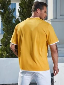 Men Letter Graphic Contrast Trim Drop Shoulder 2 In 1 Tee