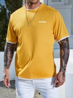Men Letter Graphic Contrast Trim Drop Shoulder 2 In 1 Tee -Man Plus Fashion 1675055866ede24cfed1bd0754fd4a67406b76efa8 thumbnail 405x552