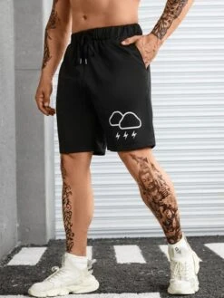Men Cloud & Lightning Print Drawstring Waist Shorts -Man Plus Fashion 167582157492ad1680d4143353f42644327fd57da4 thumbnail 405x552
