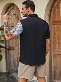 Men Geo Print Patched Pocket Shirt