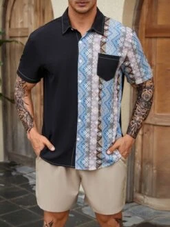 Men Geo Print Patched Pocket Shirt -Man Plus Fashion 1675919645d73a3192ec30004129df589db364d3d7 thumbnail 405x552