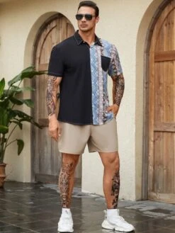 Men Geo Print Patched Pocket Shirt -Man Plus Fashion 1675919647bd34e6bacba8510e5c6794944a7520c1 thumbnail 405x552