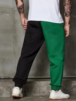 Men Two Tone Drawstring Waist Jeans