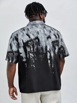 SHEIN Men Eagle And Brush Stroke Print Shirt