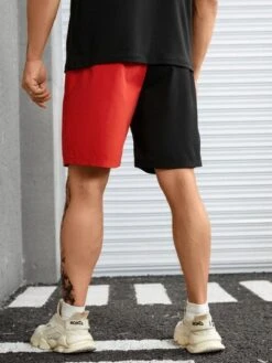 Men Letter Graphic Two Tone Drawstring Waist Shorts