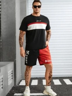 Men Letter Graphic Two Tone Drawstring Waist Shorts -Man Plus Fashion 1676803477838d516201a0c8b179ad59cb51bd69ae thumbnail 405x552