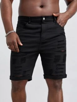 Manfinity LEGND Men Cotton Ripped Roll Up Hem Bermuda Denim Shorts -Man Plus Fashion 1676872740894ea8bb502bca43ff643b747f68a1d2 thumbnail 405x552