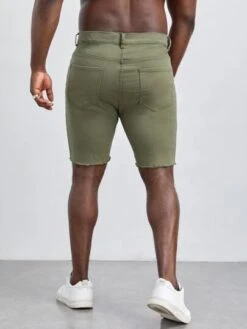 Manfinity LEGND Men Cotton Ripped Raw Hem Denim Shorts